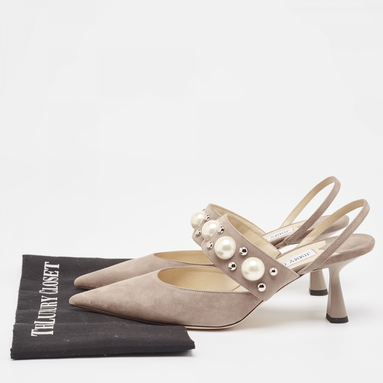 Pre Owned Jimmy Choo Beige Suede Slingback Pointed Toe Slingback Pumps Size 41 