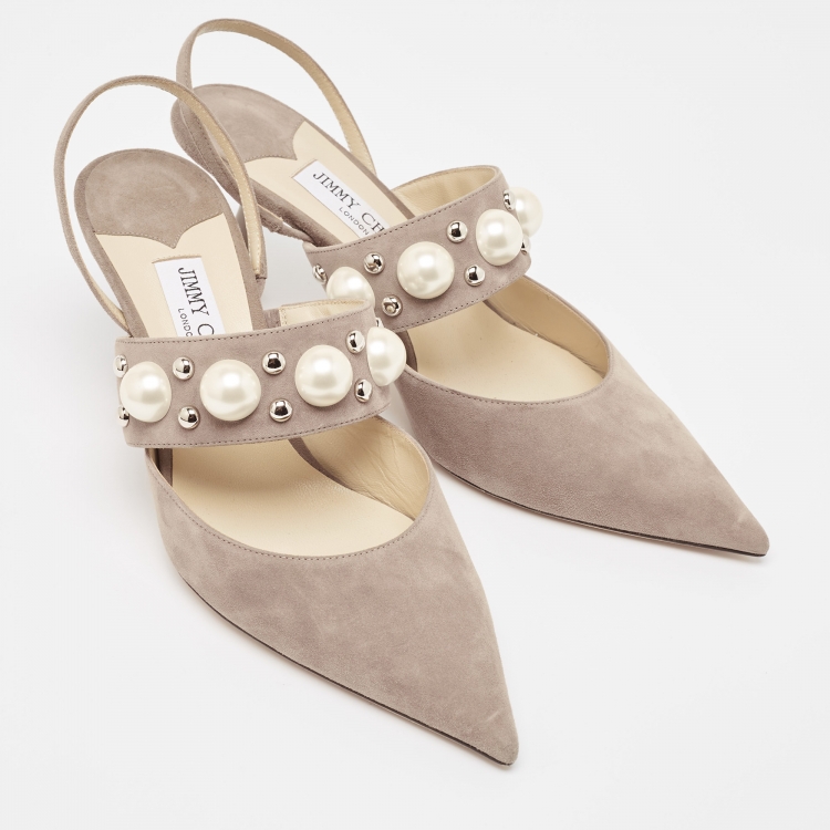 Pre Owned Jimmy Choo Beige Suede Slingback Pointed Toe Slingback Pumps Size 41 