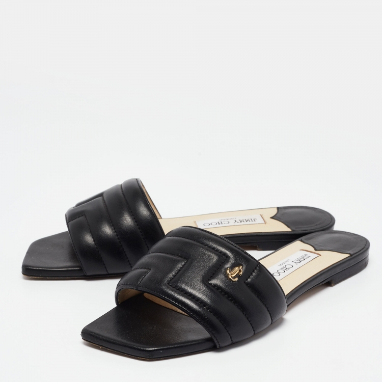 Pre Owned Jimmy Choo Black Quilted Leather Themis Flat Slides Size 40