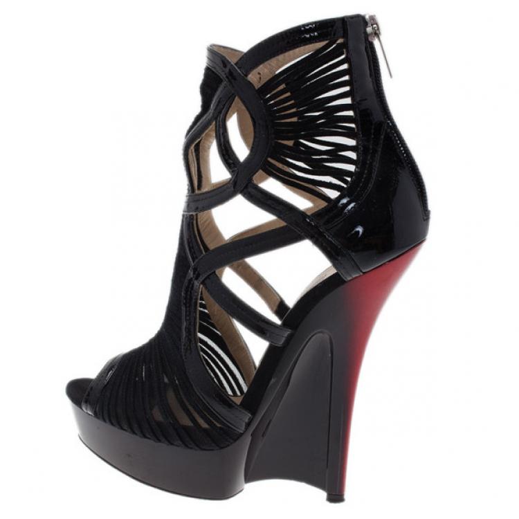 مملوكة مسبقًا Jimmy Choo Black Patent Emily Wedge Platform Booties Size 38.5
