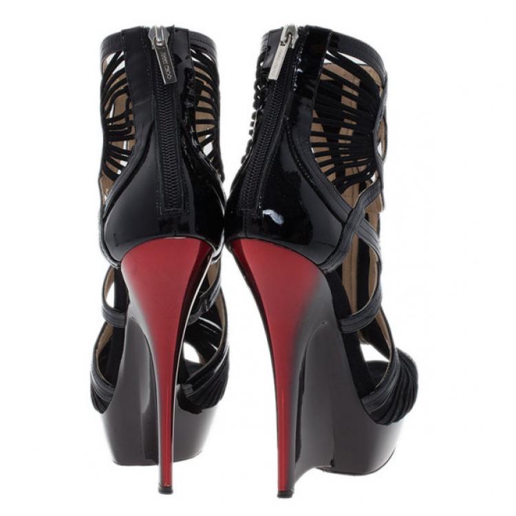 مملوكة مسبقًا Jimmy Choo Black Patent Emily Wedge Platform Booties Size 38.5