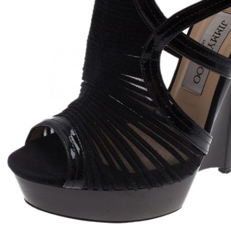 مملوكة مسبقًا Jimmy Choo Black Patent Emily Wedge Platform Booties Size 38.5