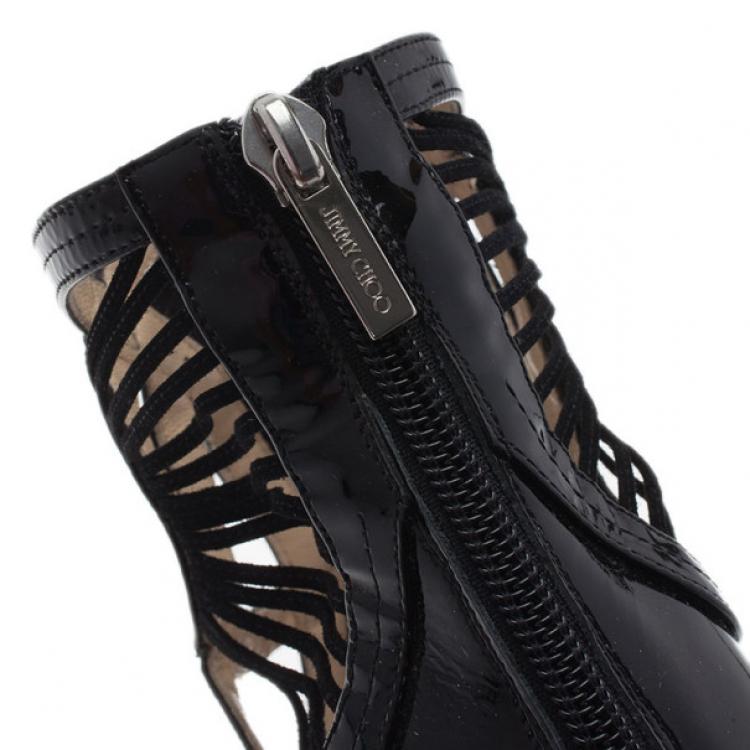 مملوكة مسبقًا Jimmy Choo Black Patent Emily Wedge Platform Booties Size 38.5