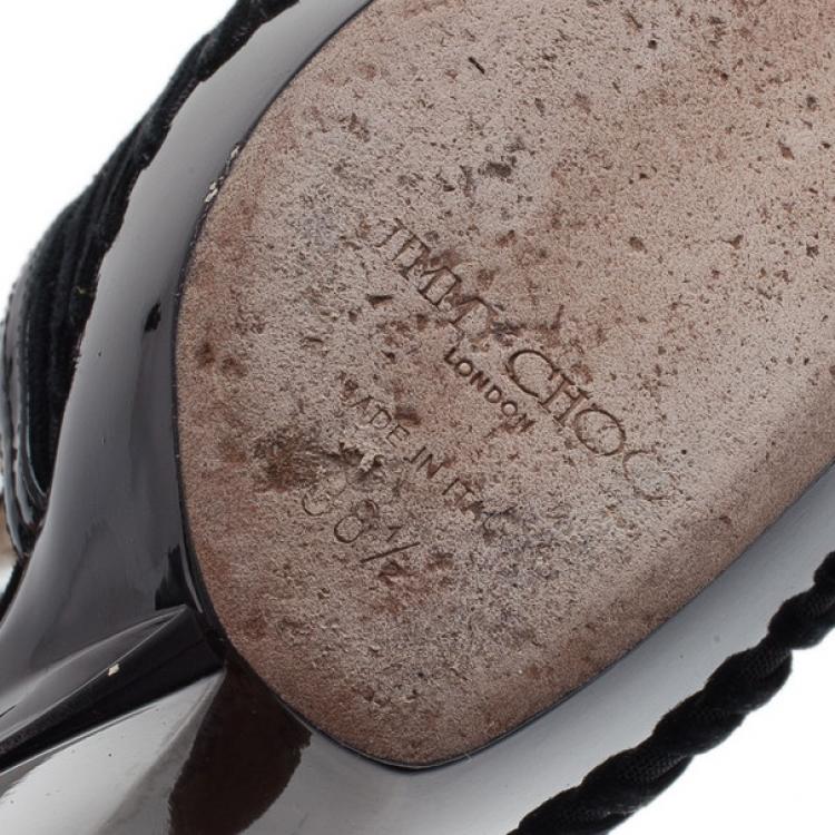 مملوكة مسبقًا Jimmy Choo Black Patent Emily Wedge Platform Booties Size 38.5
