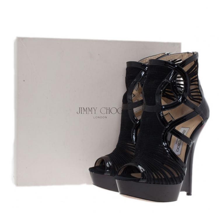 مملوكة مسبقًا Jimmy Choo Black Patent Emily Wedge Platform Booties Size 38.5