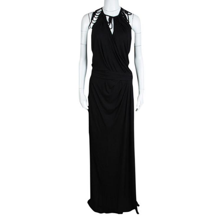 مملوكة مسبقًا John Galliano Black Knit Loop Neck Detail Draped Sleeveless Maxi Dress M