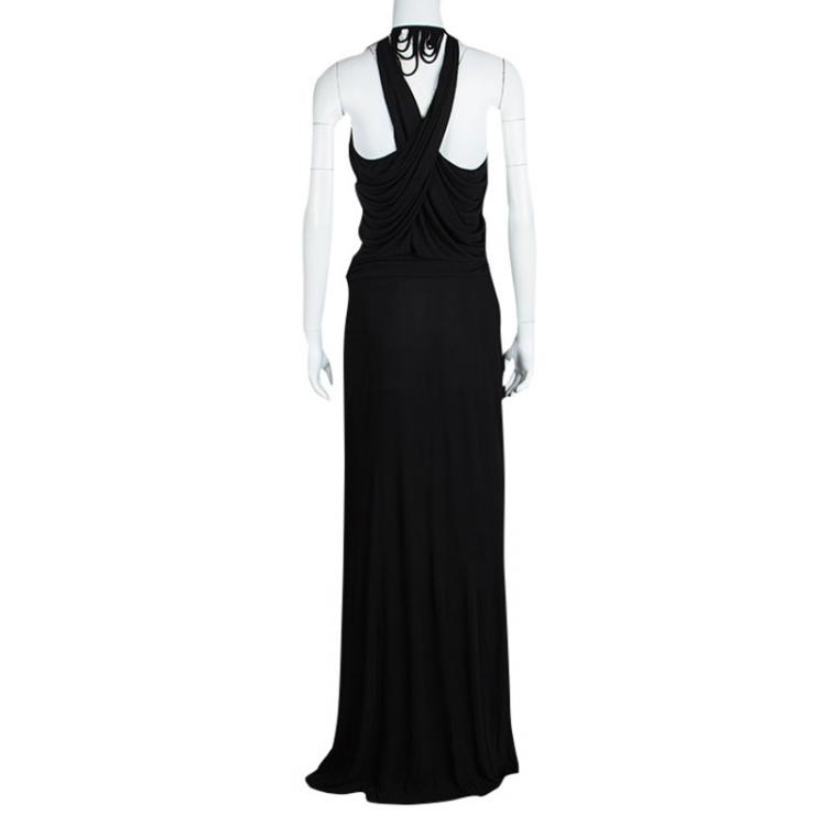 مملوكة مسبقًا John Galliano Black Knit Loop Neck Detail Draped Sleeveless Maxi Dress M