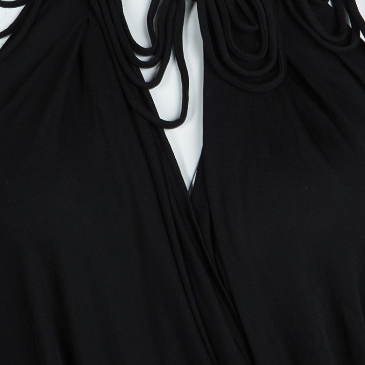 مملوكة مسبقًا John Galliano Black Knit Loop Neck Detail Draped Sleeveless Maxi Dress M