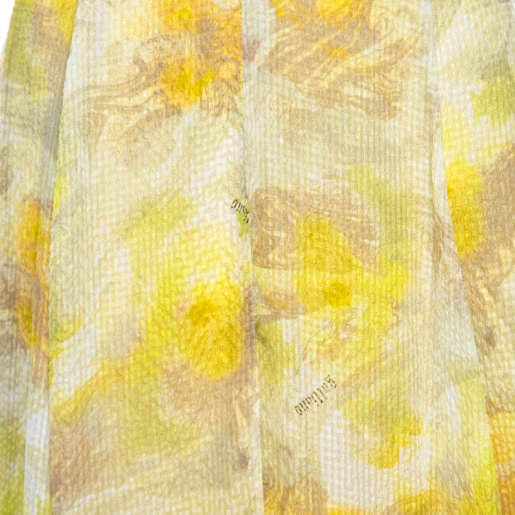 Pre Owned John Galliano Yellow Abstract Printed Silk Maxi A Line Skirt S
