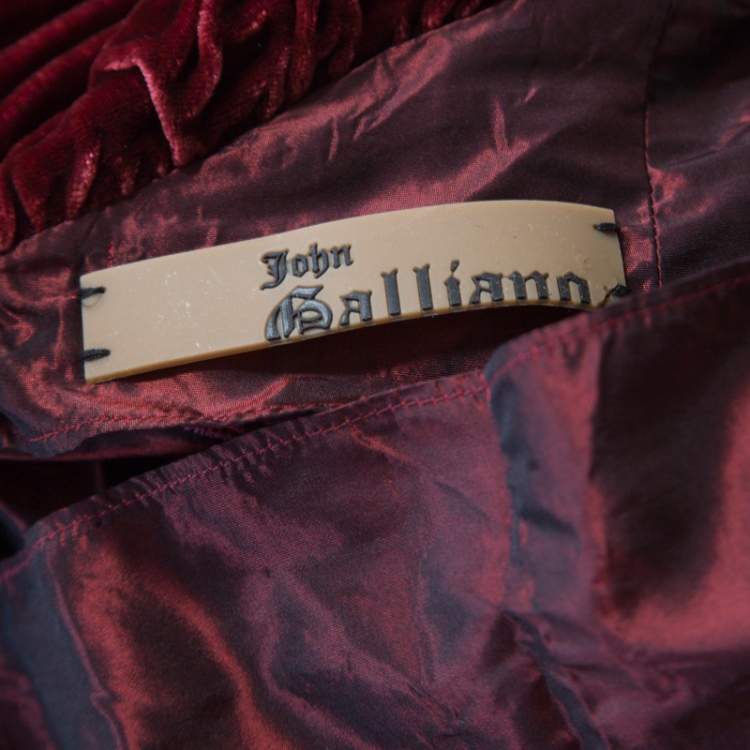 Pre Owned John Galliano Burgundy Velvet Trim Sleeveless Evening Gown M
