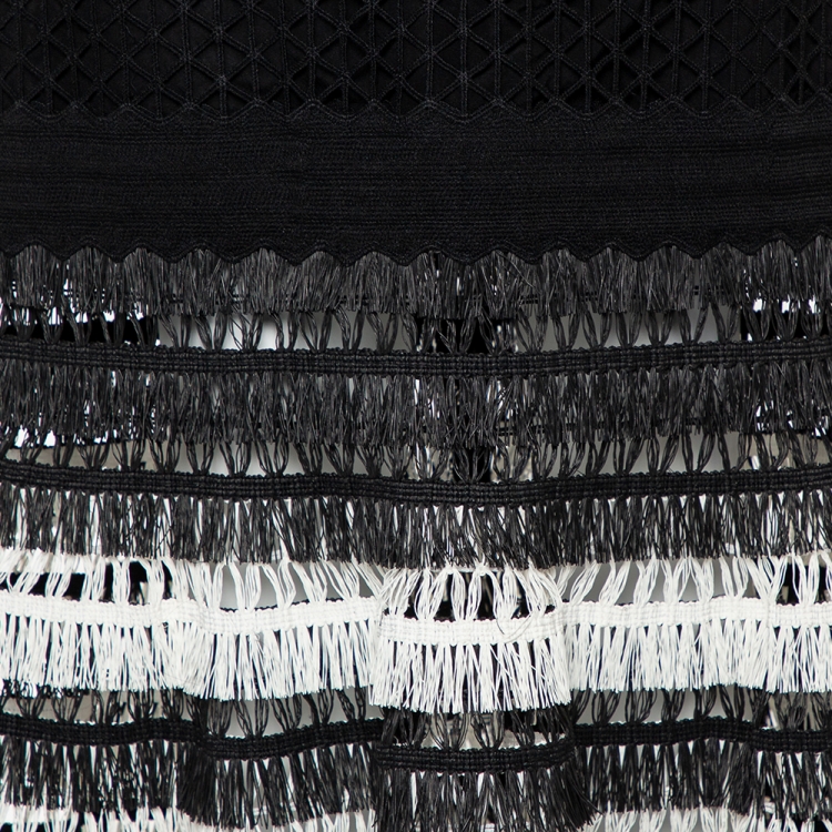 Pre Owned Jonathan Simkhai Black/White Fringed Macramé Midi Skirt M
