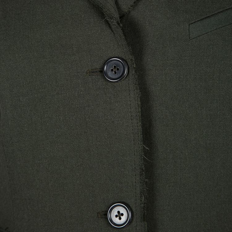 Pre Owned Joseph Khaki Gabardine Wool Frayed Trim Detail Bazz Blazer M