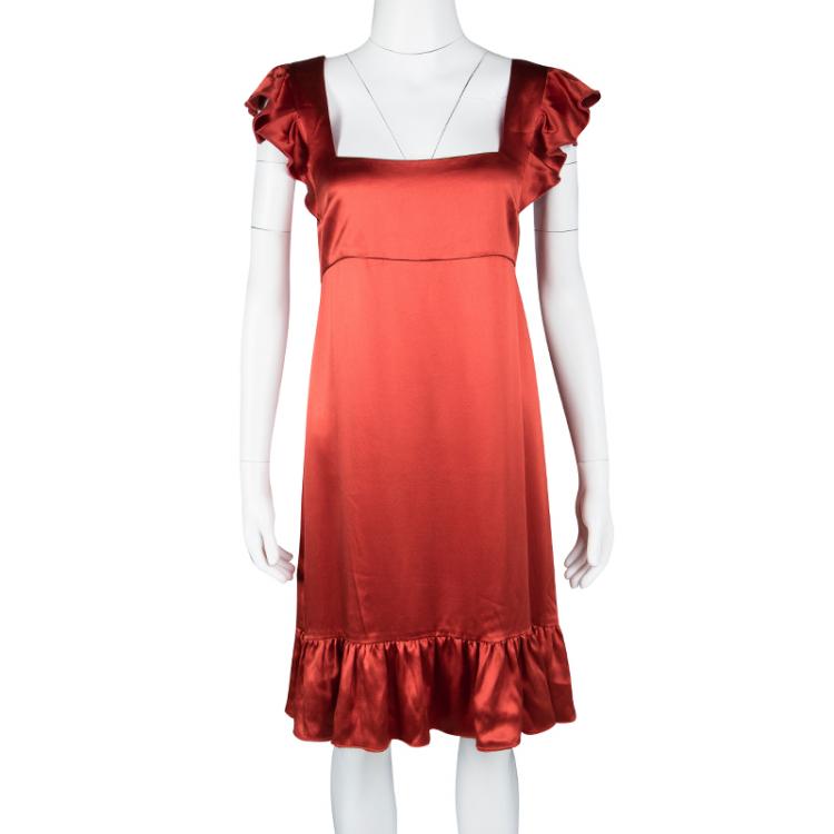 Pre Owned Joseph Red Silk Satin Ruffle Detail Sleeveless Bamako Dress L