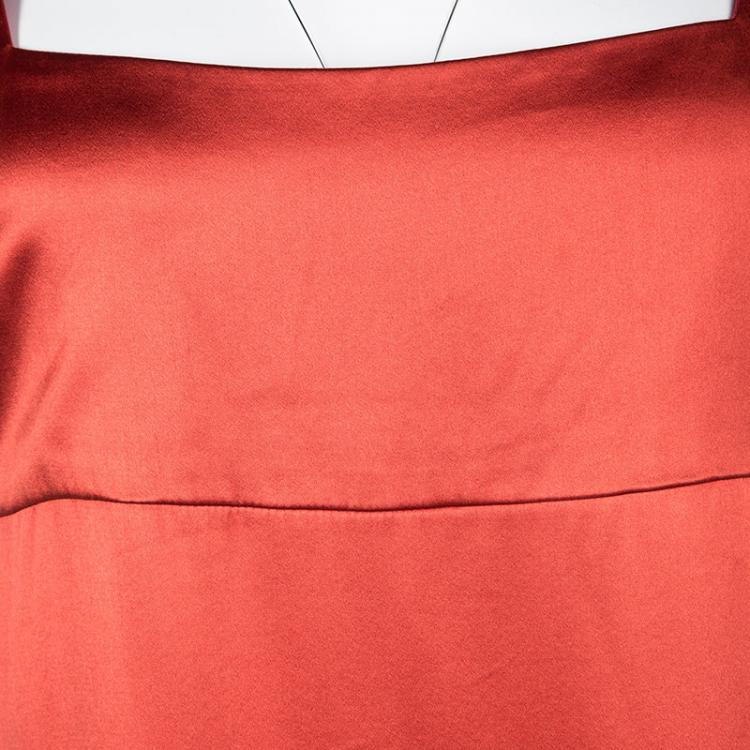 Pre Owned Joseph Red Silk Satin Ruffle Detail Sleeveless Bamako Dress L