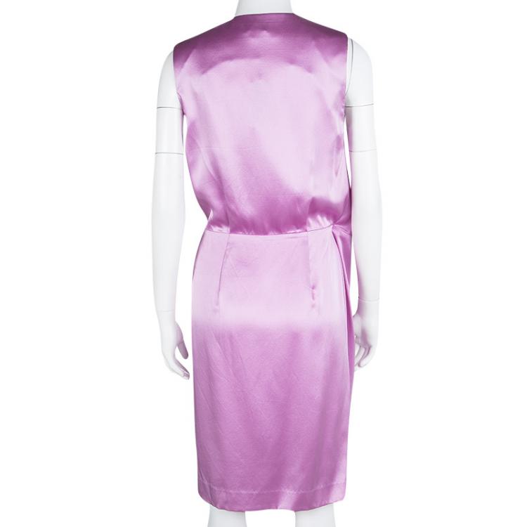 Pre Owned Joseph Pink Silk Satin Sleeveless Stellina Wrap Dress M