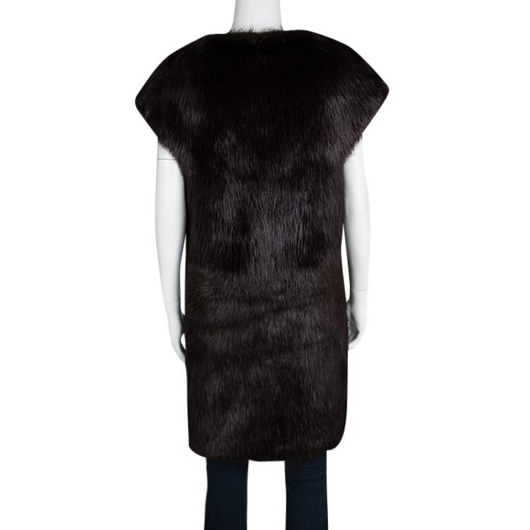 Pre Owned Joseph Burgundy Castor Fur Long Gigi Vest L