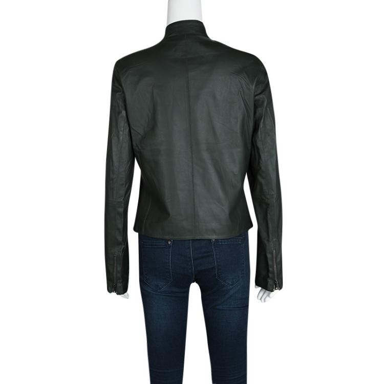 Pre Owned Joseph Forest Green Lambskin Nappa Leather New Alpha Jacket L