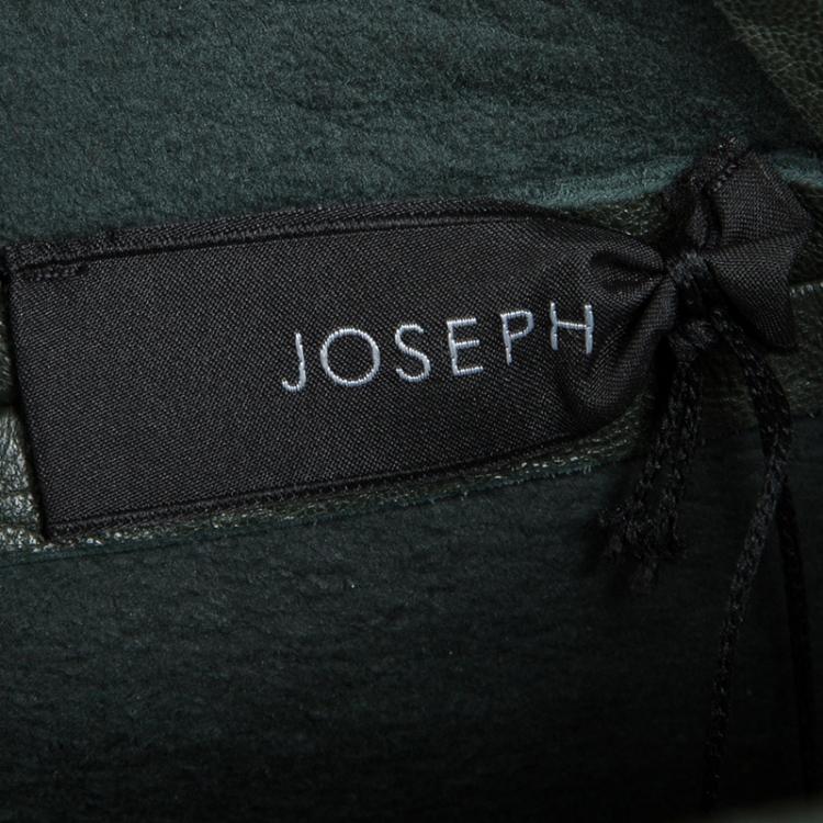 Pre Owned Joseph Forest Green Lambskin Bubble Leather Cropped Pullover L