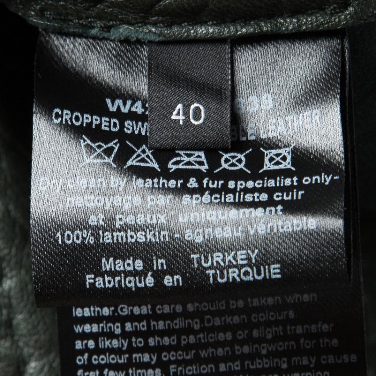 Pre Owned Joseph Forest Green Lambskin Bubble Leather Cropped Pullover M