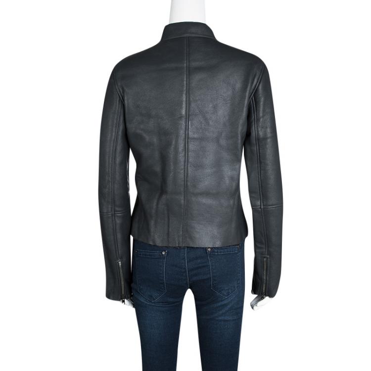 Pre Owned Joseph Forest Grey Lambskin Nappa Leather New Alpha Shearling Jacket L