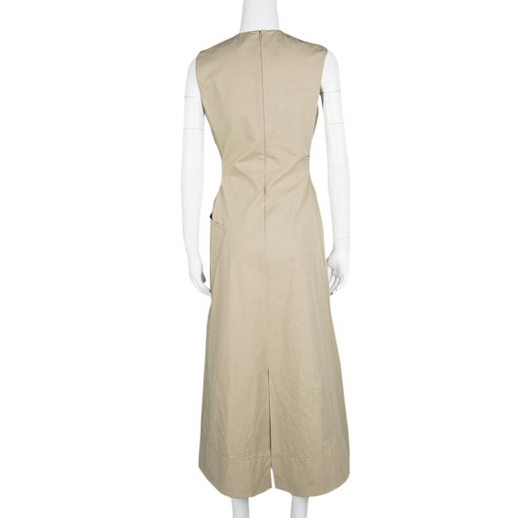 Pre Owned Joseph Beige Aged Cotton Teddy Sleeveless Belted Maxi Dress M