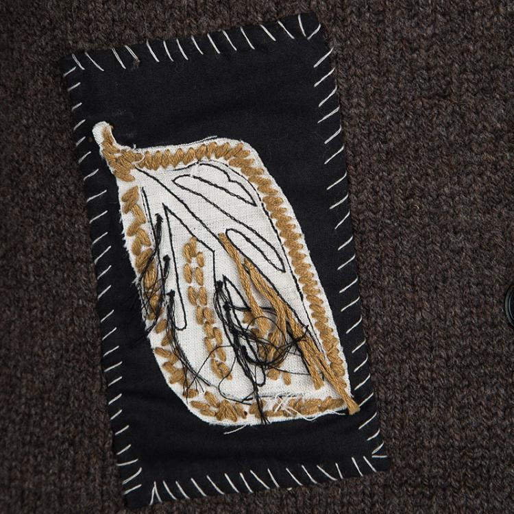 Pre Owned Joseph Mahogany Brown Button Knit Applique Detail Chunky Cardigan M