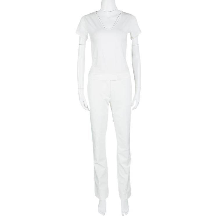 Pre Owned Joseph Off White Stretch Gabardine Finley Regular Fit Trousers L