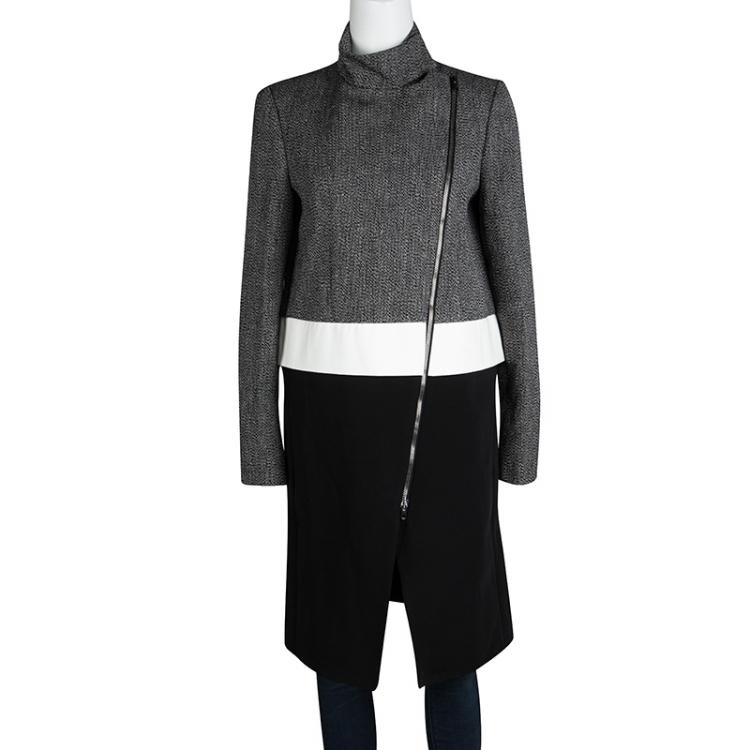 Pre Owned Joseph Tricolor Techno Tweed  Zip Detail Preston Long Coat M