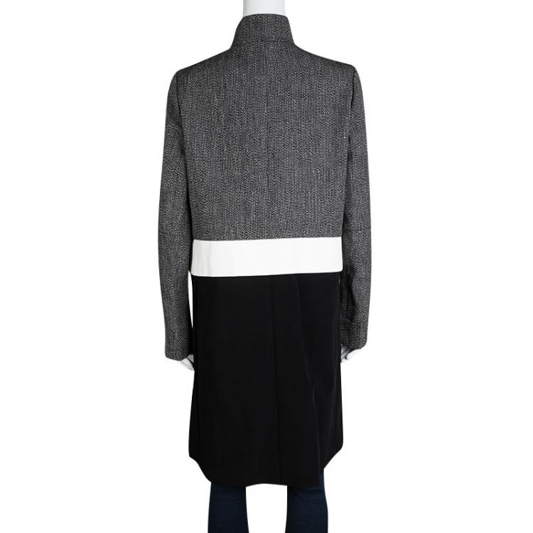 Pre Owned Joseph Tricolor Techno Tweed  Zip Detail Preston Long Coat M