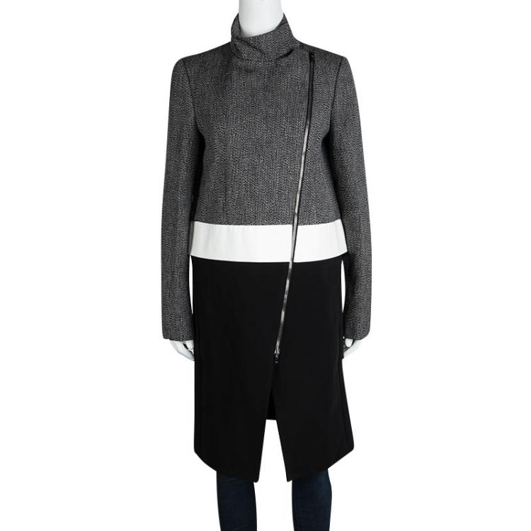 Pre Owned Joseph Tricolor Techno Tweed  Zip Detail Preston Long Coat L