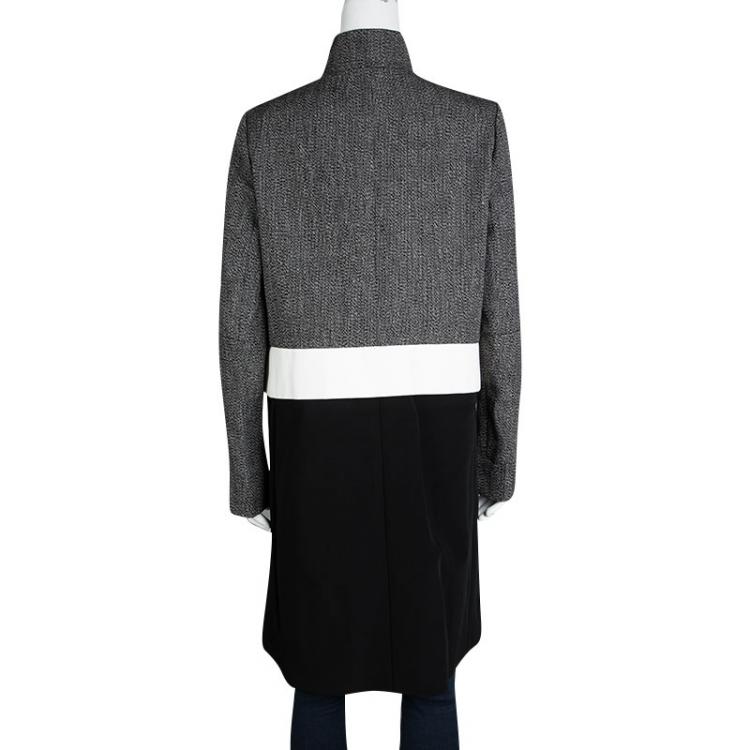Pre Owned Joseph Tricolor Techno Tweed  Zip Detail Preston Long Coat L