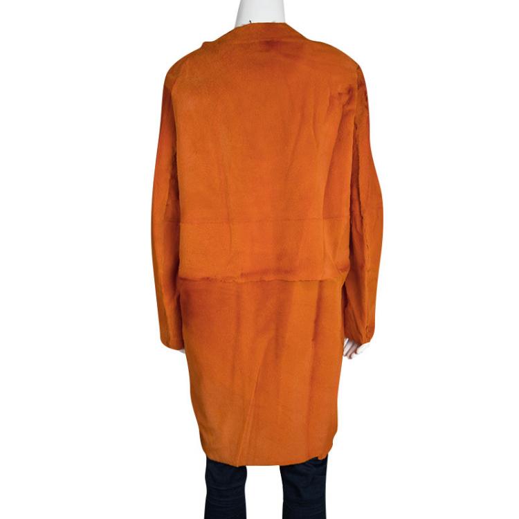 Pre Owned Joseph Orange Fur Kangaroo Skin Zip Front Sydney Coat L