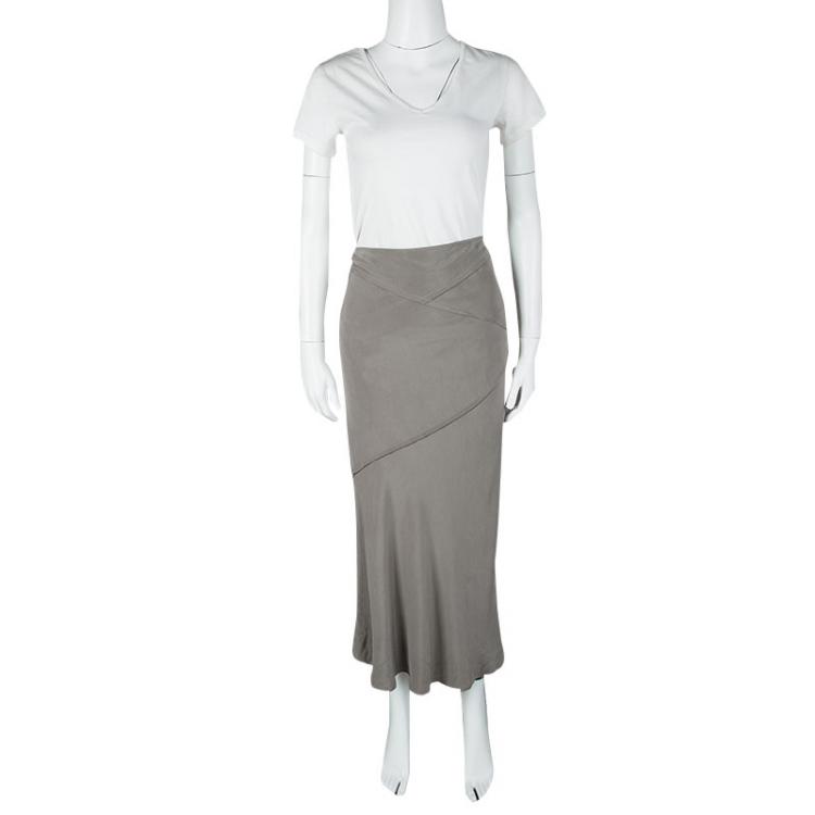 Pre Owned Joseph Taupe Grey Silk Paneled Hala Maxi Skirt M