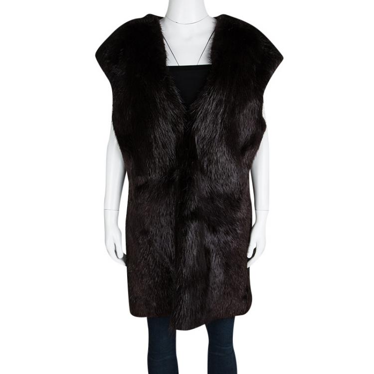 Pre Owned Joseph Burgundy Castor Fur Long Gigi Jacket L