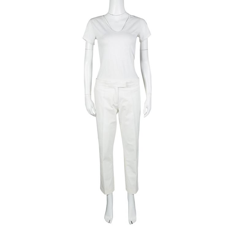 Joseph Off White Stretch Gabardine Finley Regular Fit Trousers L Joseph   TLC