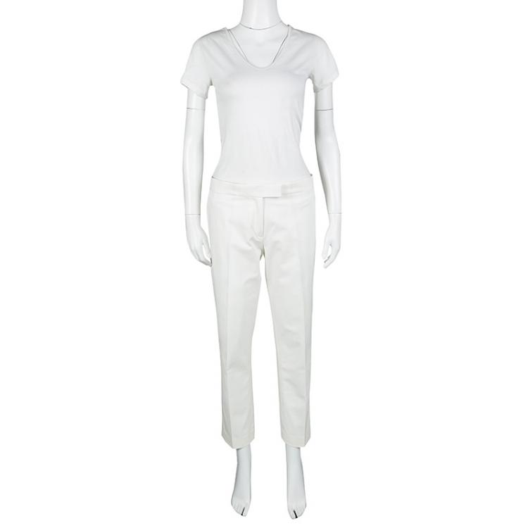 Pre Owned Joseph Off White Light Cotton Finley Straight Fit Trousers L