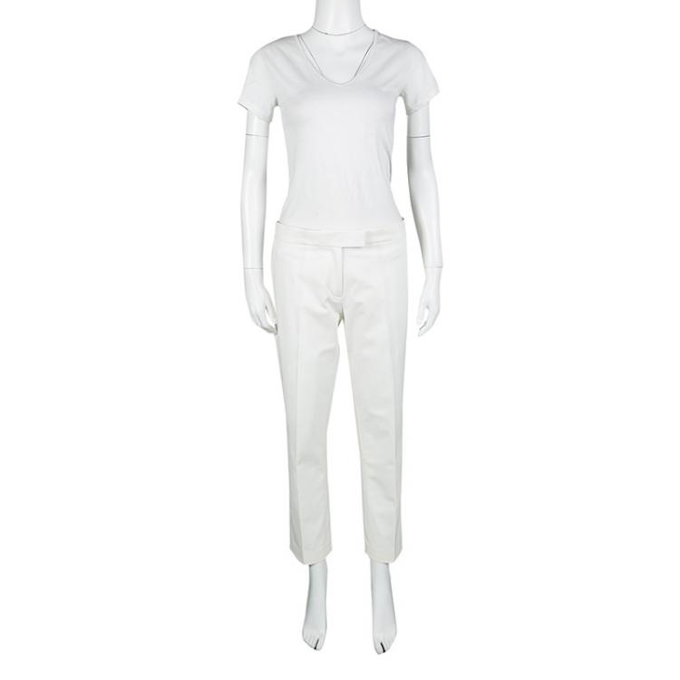 Pre Owned Joseph Off White Light Cotton Finley Straight Fit Trousers M