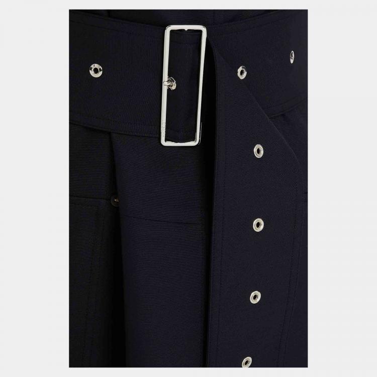 Pre Owned Joseph Black Virgin Wool Belted Midi Dress M (FR 38)