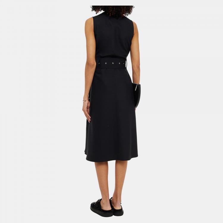 Pre Owned Joseph Black Virgin Wool Belted Midi Dress M (FR 38)