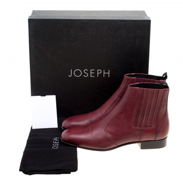 Pre Owned Joseph Burgundy Leather Chelsea Boots Size 38