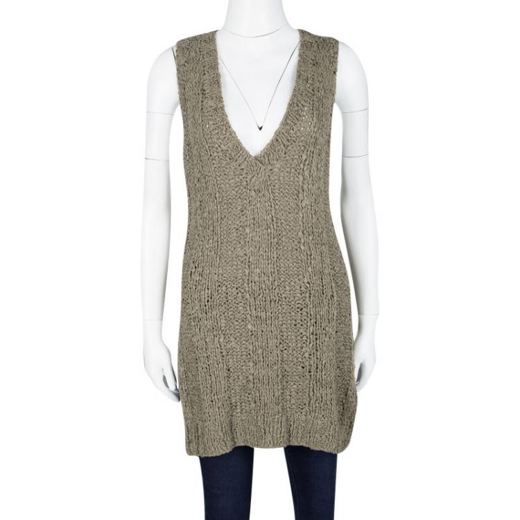 Pre Owned Joseph Brown Hand Knit Woven Tape Oversized Tank Top M