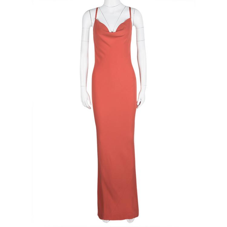 Pre Owned Joseph Orange Silk Couture Basel Bias Cut Silk Crepe Maxi Dress M