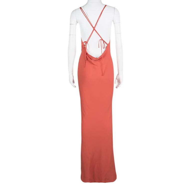 Pre Owned Joseph Orange Silk Couture Basel Bias Cut Silk Crepe Maxi Dress M