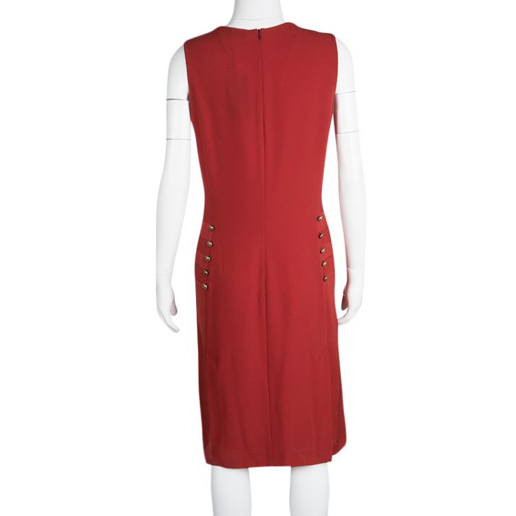 Pre Owned Joseph Red Crepe Sleeveless Step Button Dress M