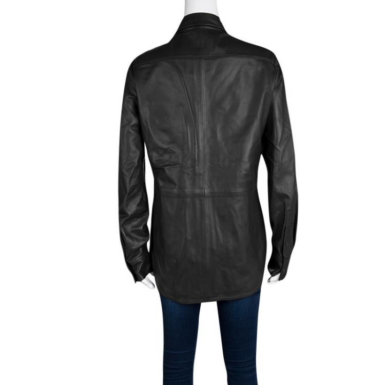 Pre Owned Joseph Black Lambskin Glove Leather Garcon Shirt M