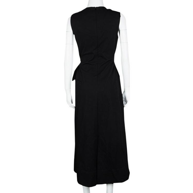 Pre Owned Joseph Black Aged Cotton Teddy Sleeveless Belted Maxi Dress M