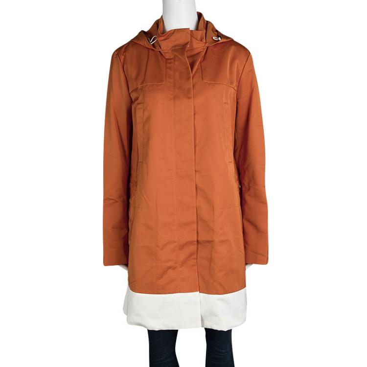 Pre Owned Joseph Orange Techno Taffeta Contrast Trim Hooded Zero Jacket M