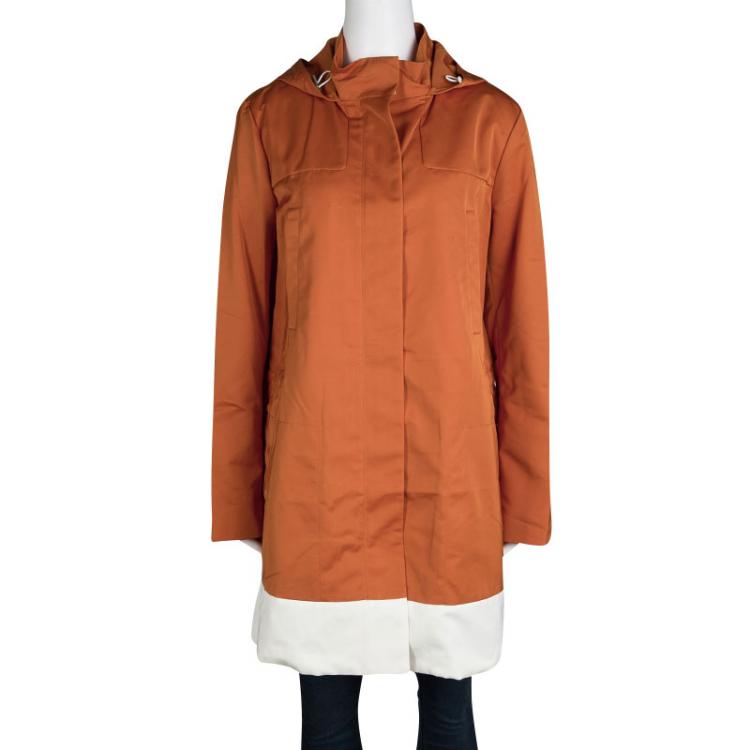 Pre Owned Joseph Orange Techno Taffeta Contrast Trim Hooded Zero Jacket S