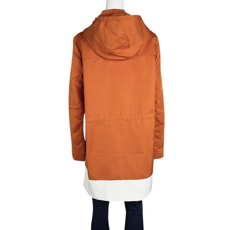 Pre Owned Joseph Orange Techno Taffeta Contrast Trim Hooded Zero Jacket S
