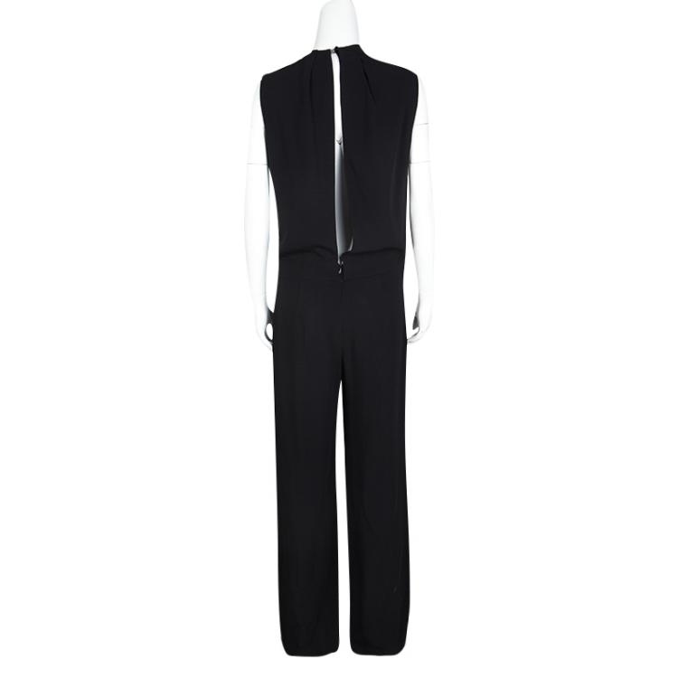 Pre Owned Joseph Black Open Back Sleeveless Fluid Crepe Terry Jumpsuit M